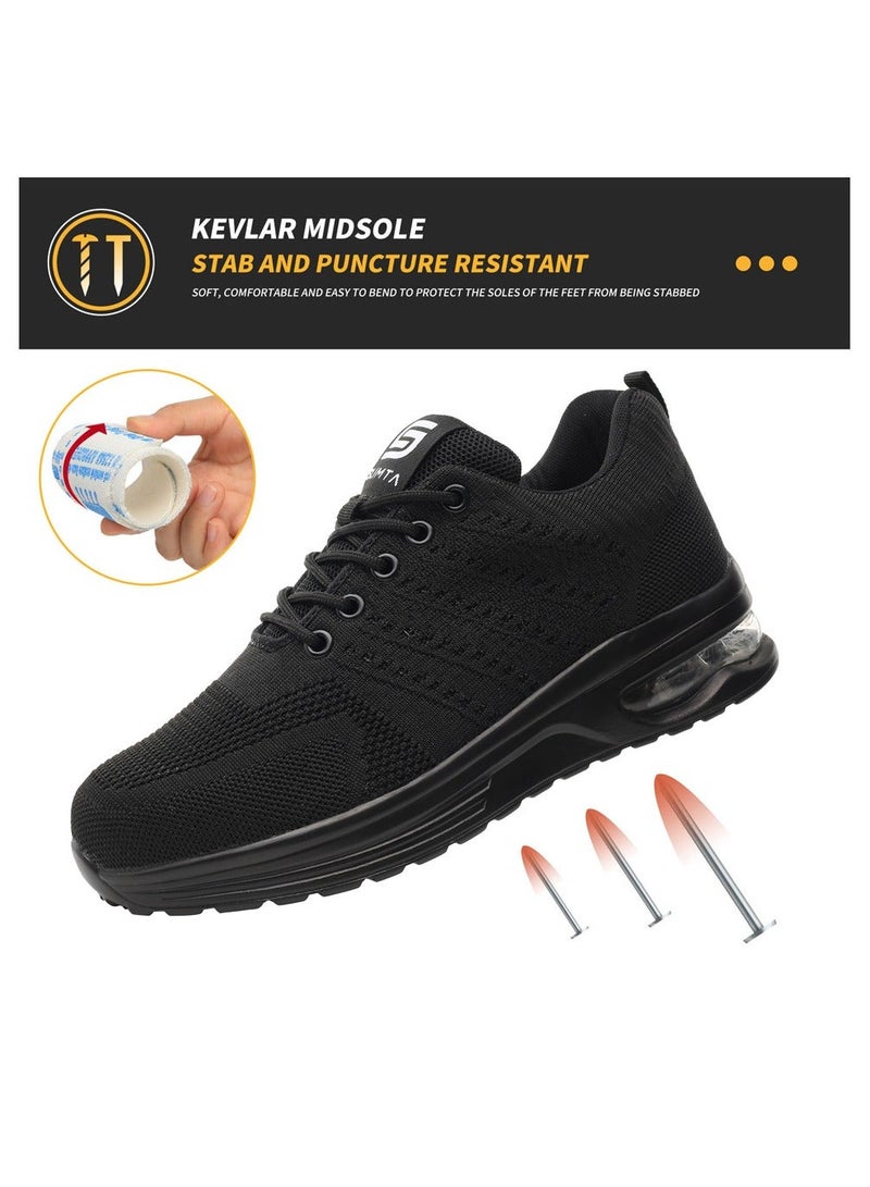 SLIMTA Safety Shoes Men Women Steel Toe Cap Boots Mesh Breathable Lightweight Comfortable Puncture Proof Industrial Factory Work Protective Black Sneakers - Image 3